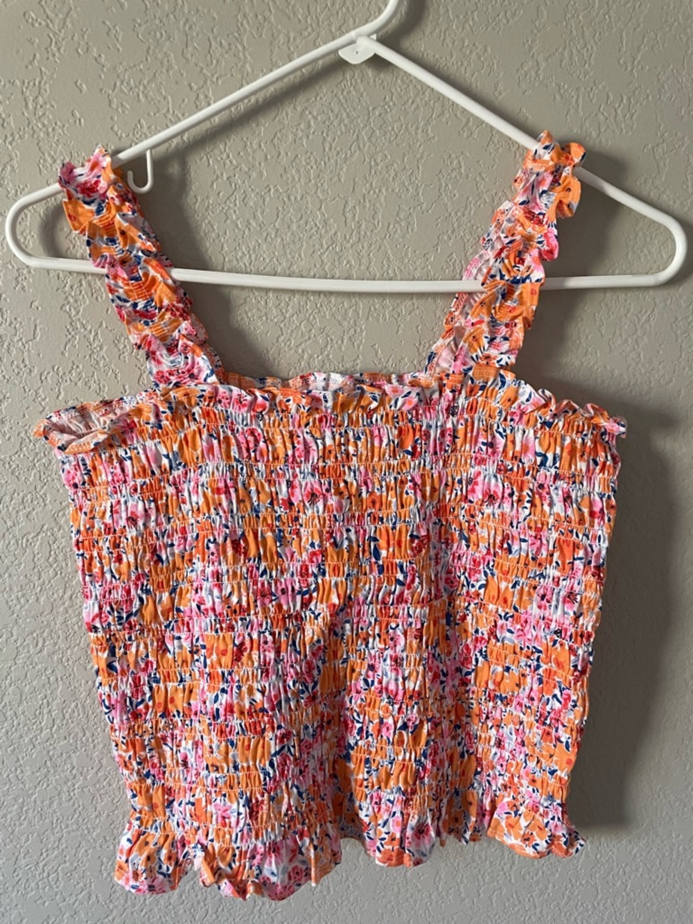 Orange Floral Smocked Tank